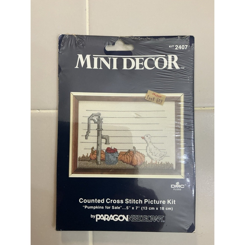 1985 Paragon Mini Decor Goose PUMPKINS FOR SALE #2407 Counted Cross Stitch Kit